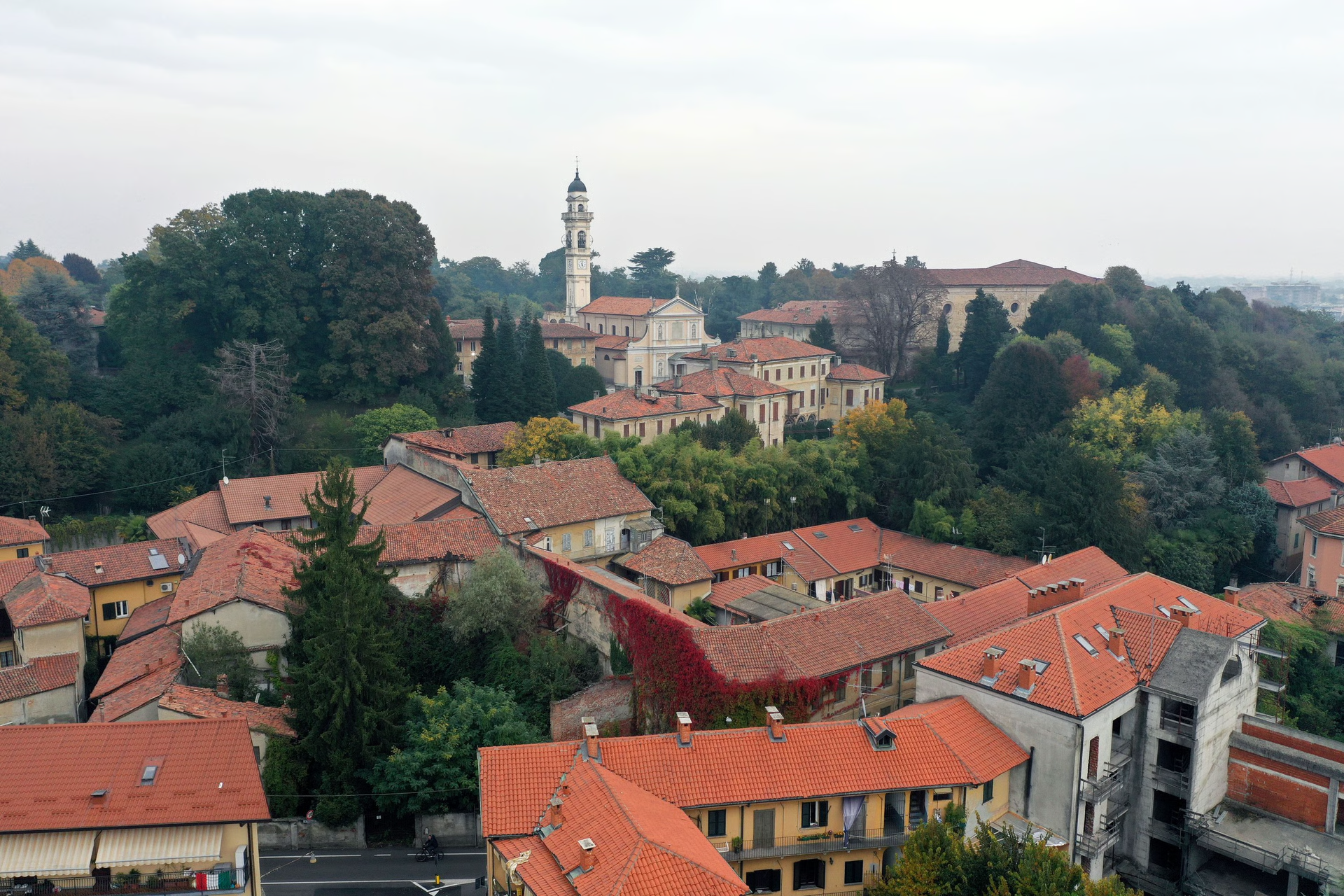 Historical centre of Meda, status quo, drone aerial photo, 2021