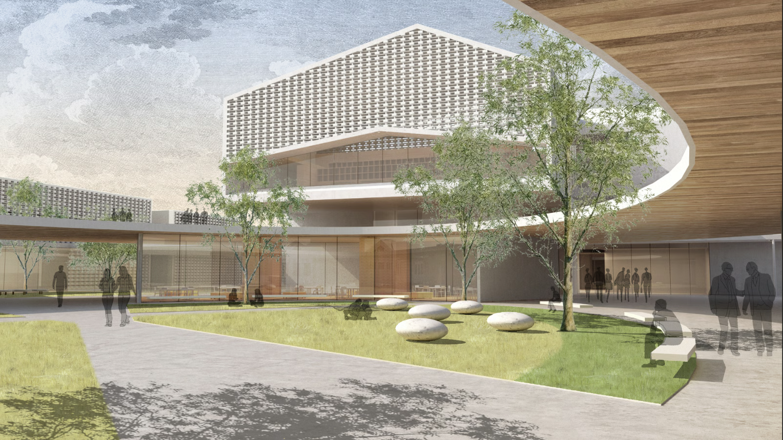Public space between buildings, where students interact and enjoy