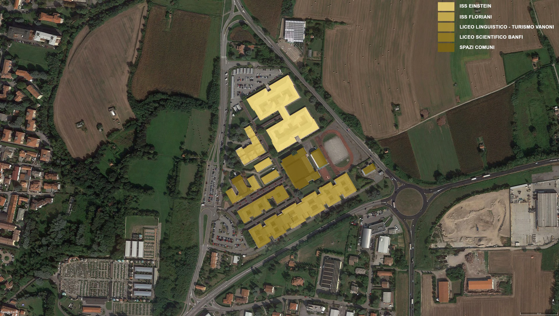 The school centre, on the outskirt of Vimercate (seen on the left of this image)