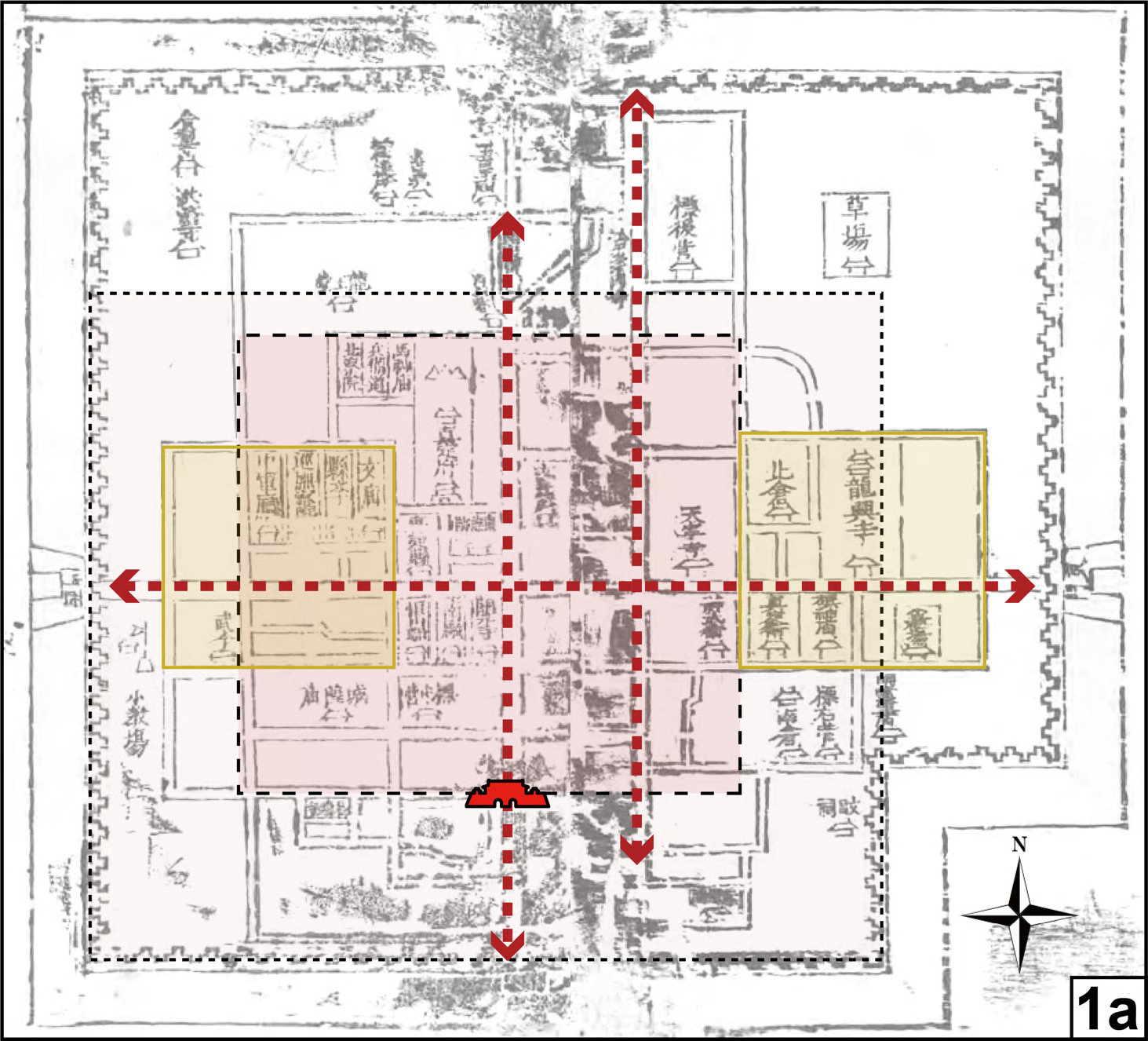 Map from Zhengding Gazetteer dated 1646, showing the urban axes and two symmetric square blocks