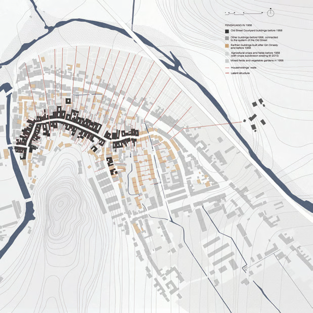 A study on the synchronous map of Fenghuang Ancient Town in Zhashui, Shaanxi Province, showing the radial latent structure, 2019