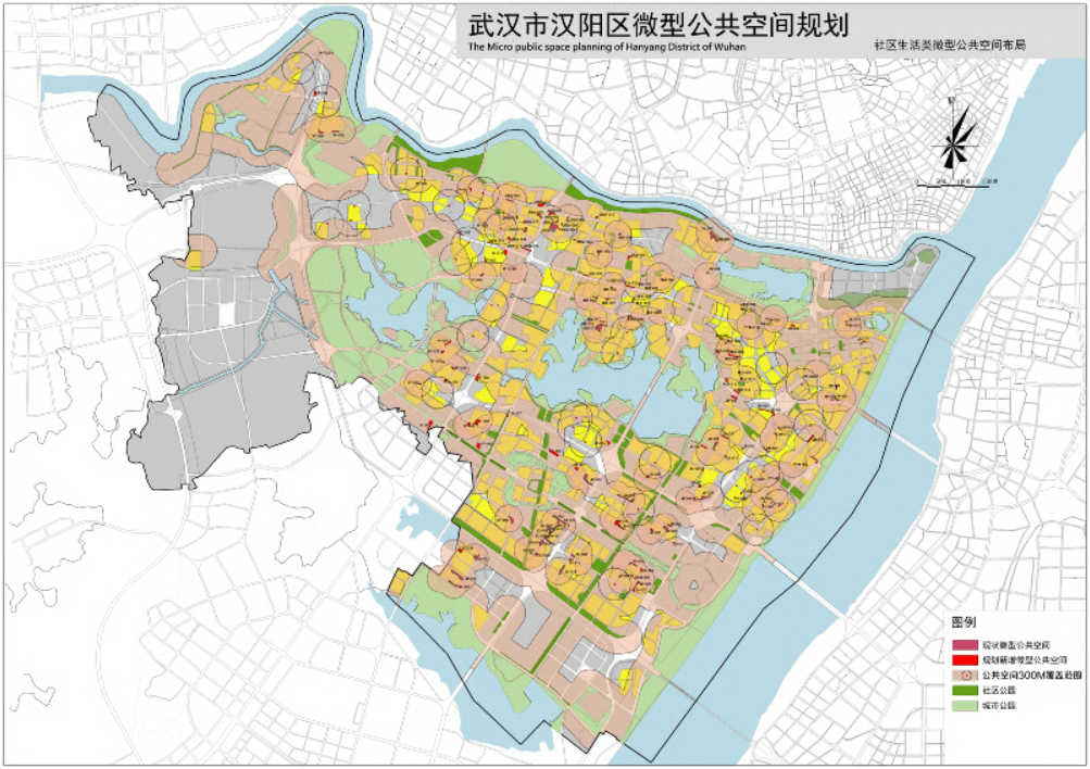 社区型微型公共空间的规划点位,及其300米半径缓冲区